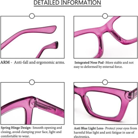 3-Pack Fashion Blue Light Blocking Readers  Colorful Trendy Frames for Women - Picture 3 of 7